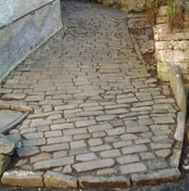 Gritstone setted pathway off Scarthin, Cromford